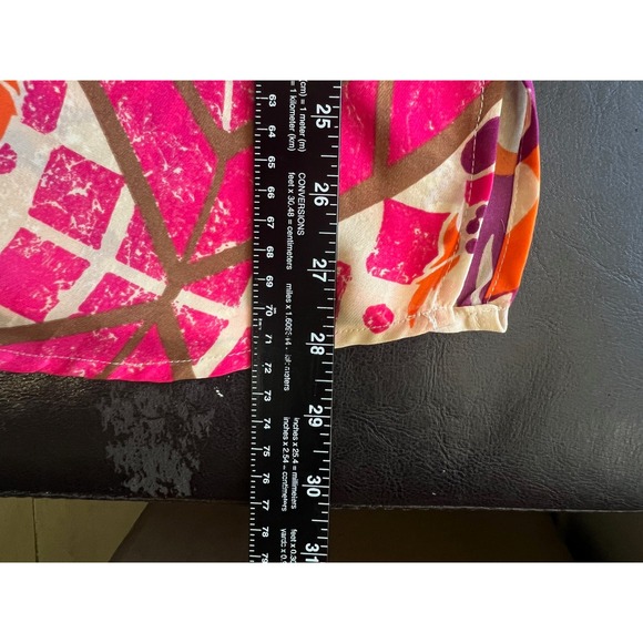 Chico's Womens Size 2 Sleeveless Cold Shoulder Tunic Top Pink Orange Print - Picture 9 of 10